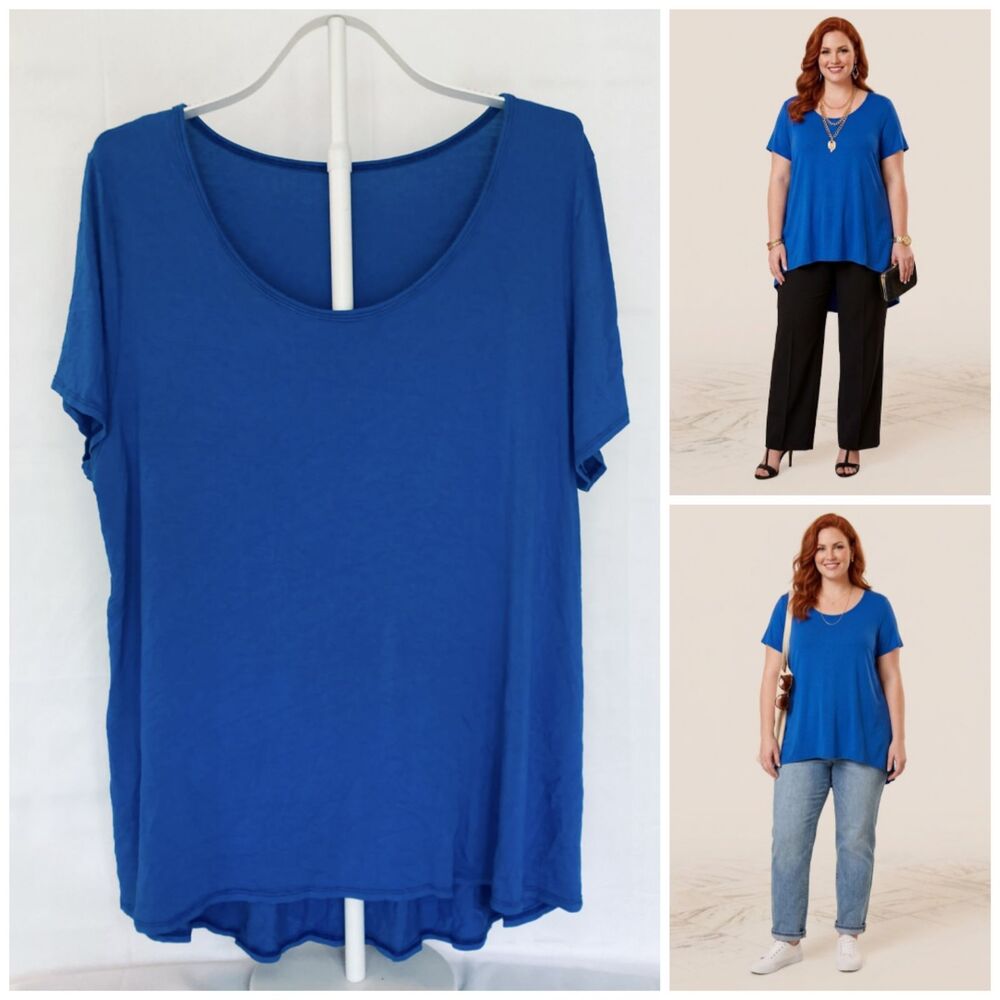 LuLaRoe Perfect Tee Plus Size 3XL Royal Blue Scoop Neck Tunic Top 22 24 26 2X-3X